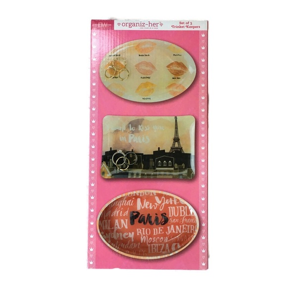 Love Paris Glass Plate Organization Jewelry Trinket Tray Set 3 Pieces - Picture 7 of 10